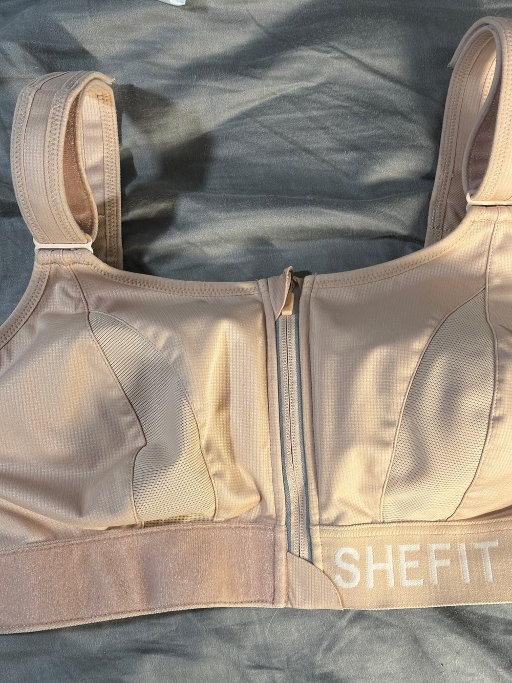 SHEFIT Beige Front-Zip 3Luxe sports bra